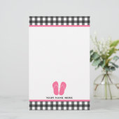 Gray Gingham and Pink Teenslippers Stationery Briefpapier (Staand voorkant)