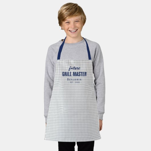 Gray gingham future grill master gepersonaliseerd schort (Gedragen)