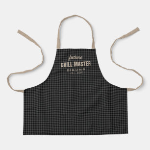 Gray gingham future grill master gepersonaliseerd schort