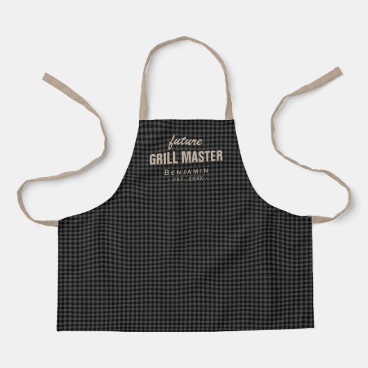 Gray gingham future grill master gepersonaliseerd schort (Voorkant)