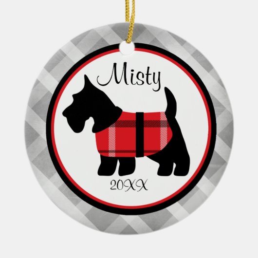 Gray Gingham Scottish Terrier Pet Ornament (Voorkant)
