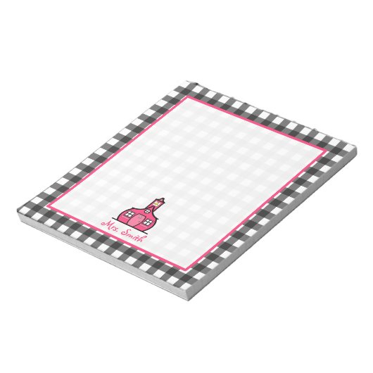 Gray Gingham Teacher Notitieblok (Gedraaid)