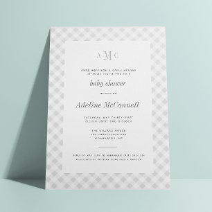Gray Gingham Traditional Baby shower Invitation Kaart