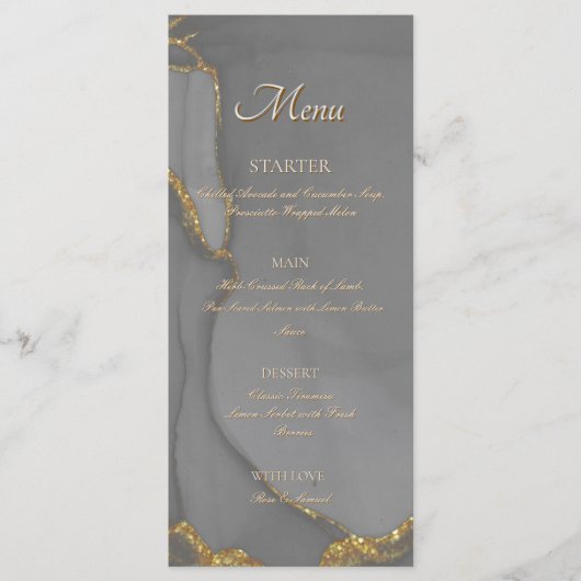 Gray Glitter Alcohol Ink Chic Flat Menu (Devant)