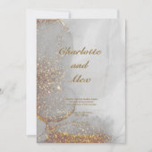 Gray Glitter Chic Alcohol Ink Wedding Invitation (Devant)
