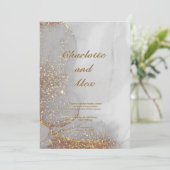 Gray Glitter Chic Alcohol Ink Wedding Invitation (Debout devant)