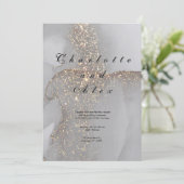 Gray Glitter Elegant Ink Wedding Invitation Kaart (Staand voorkant)
