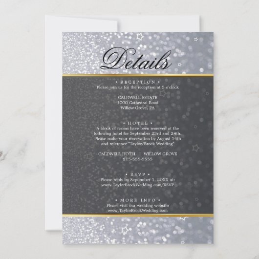 Gray Glitter Elegant Vellum Wedding Invitation Kaart (Achterkant)
