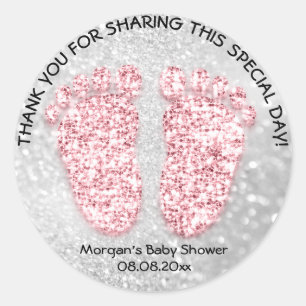 Gray Glitter Feet Baby shower Favor Dankjewel Ronde Sticker
