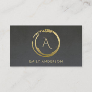 GRAY GOLD BRUSH STROKE STAIN CIRCLE LOGO MONOGRAM VISITEKAARTJE