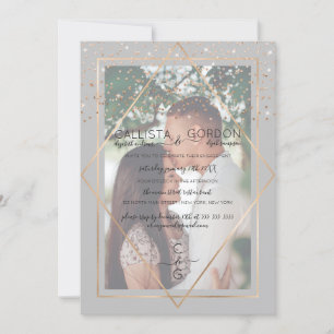 Gray Gold Confetti Border Foto Verloving Kaart