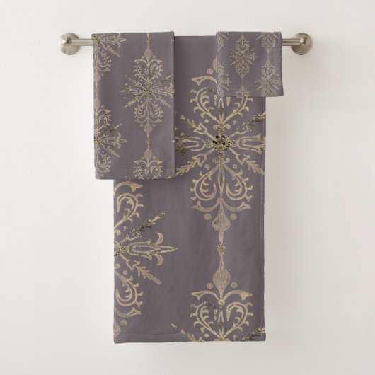 GRAY GOLD ELABORATE BATHROOM TOWEL SET BAD HANDDOEK (Insitu)