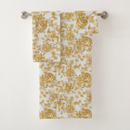 Gray & Gold Floral Damask Peony Rose Bad Handdoek