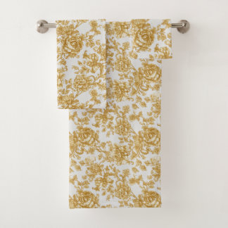 Gray & Gold Floral Damask Peony Rose Bad Handdoek