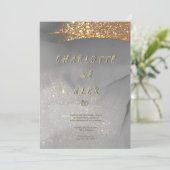 Gray Gold Glitter Chic Ink Wedding Invitation (Debout devant)