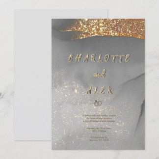 Gray Gold Glitter Chic Ink Wedding Invitation Kaart