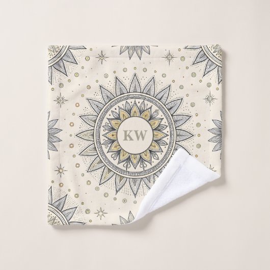Gray Gold Mandala Pattern Monogram (Gant de toilette)