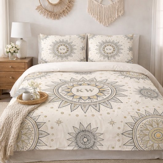 Gray Gold Mandala Pattern Monogram Kussensloop