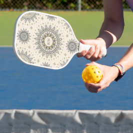Gray Gold Mandala Pattern Monogram Pickleball Paddle