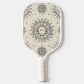 Gray Gold Mandala Pattern Monogram Pickleball Paddle (Voorkant)