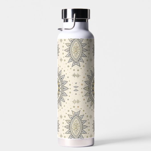 Gray Gold Mandala Pattern Monogram Waterfles (Rechts)