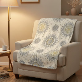 Gray Gold Mandala Pattern Sherpa Deken