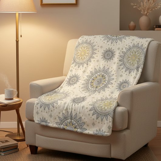 Gray Gold Mandala Pattern Sherpa Deken