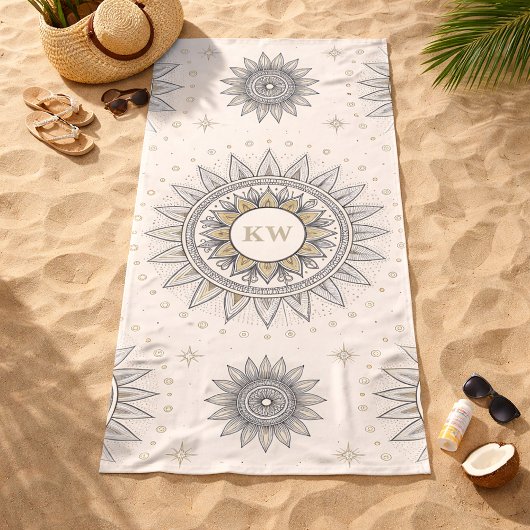 Gray Gold Mandala Pattern Strandlaken