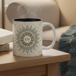 Gray Gold Mandala Pattern Tweekleurige Koffiemok