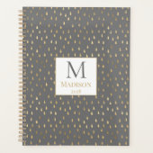 Gray Gold Raindrop Modern Trendy Monogram Planner (Voorkant)