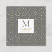 Gray Gold Raindrop Modern Trendy Monogram Vierkante Visitekaartje (Voorkant)