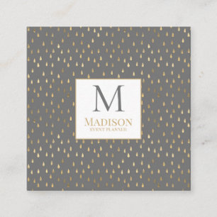 Gray Gold Raindrop Modern Trendy Monogram Vierkante Visitekaartje