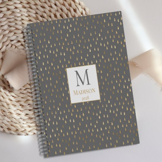 Gray Gold Raindrop Moderne Monogramme tendance