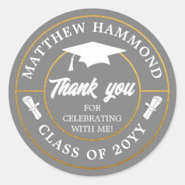 Gray Graduating Class Thank You Grad Cap Ronde Sticker