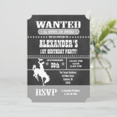 Gray Gray Chalkboard Cowboy Birthday Uitnodiging (Staand voorkant)