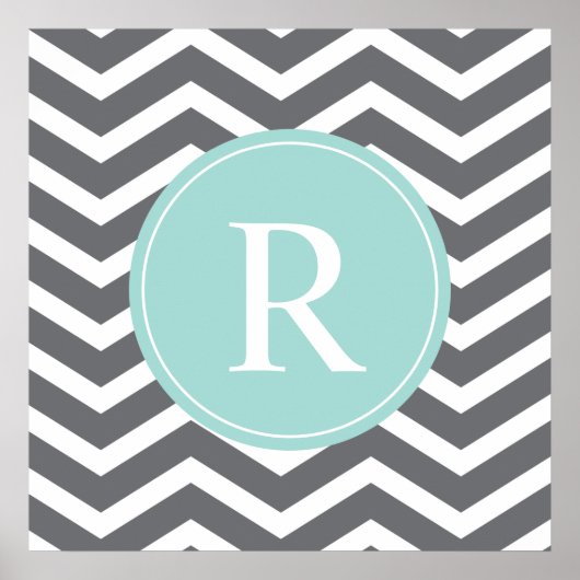Gray Gray Mint Chevron Monogram Poster (Voorkant)
