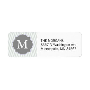 Gray & Gray Modern Chevron Aangepast monogram Etiket