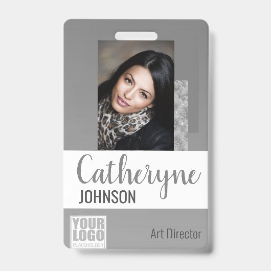 Gray Gray Ombre Logo Barcode ID Foto Sjabloon Badge (Front)