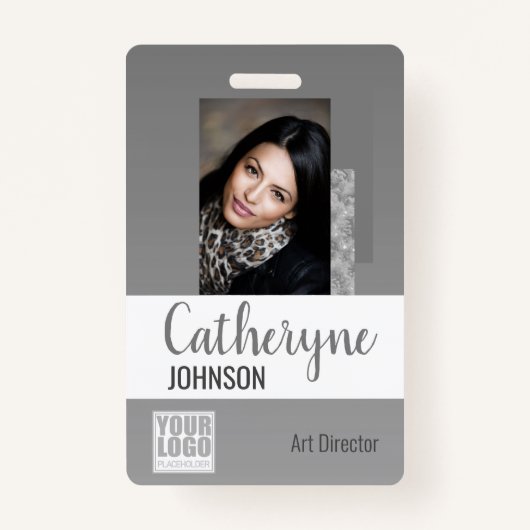 Gray Gray Ombre Logo Barcode ID Foto Sjabloon Badge (Voorkant)