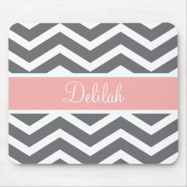 Gray Gray Peach Chevron Aangepaste naam Muismat