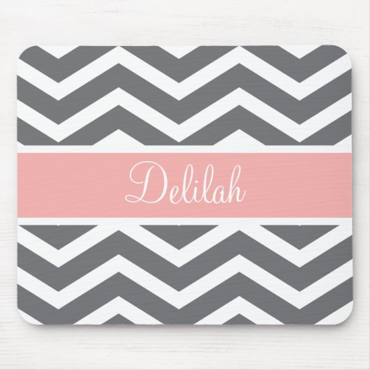 Gray Gray Peach Chevron Aangepaste naam Muismat (Voorkant)