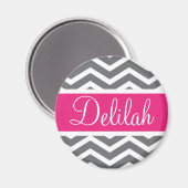 Gray Gray Pink Chevron Naam Magneet (Voorkant / Achterkant)