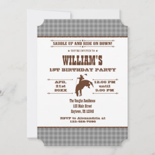Gray Gray Pset Cowboy Rodeo Birthday Uitnodiging