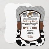 Gray Gray Pset Koeienhuid Cowboy Birthday Invite Kaart (Voorkant / Achterkant)