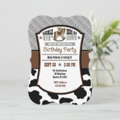 Gray Gray Pset Koeienhuid Cowboy Birthday Invite Kaart (Staand voorkant)
