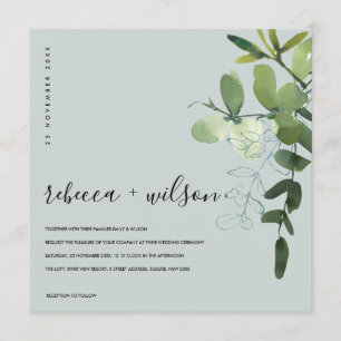 GRAY GREEN EUCALYPTUS FOLIAGE WATERVERF WEDDING KAART