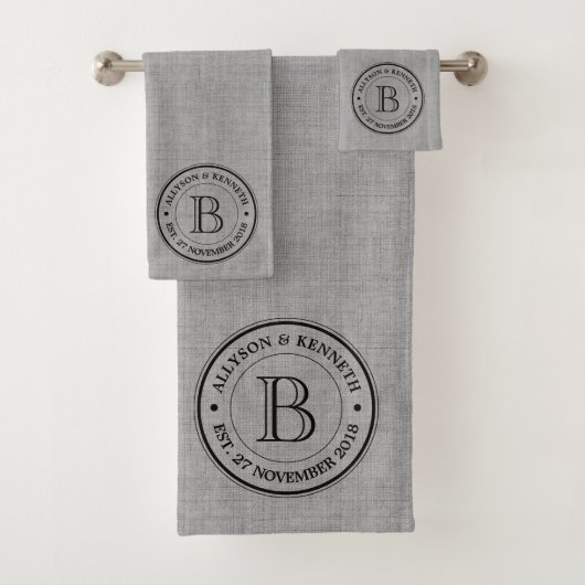 Gray Grey Burlap Jubileum Monogram Bad Handdoek (Insitu)