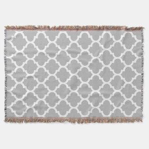 Gray Grey White Moroccan Quatrefoil Patroon #5 Deken