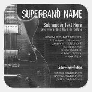 Gray Guitar Band Musician Square Promo Sticker