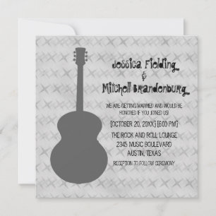 Gray Guitar Grunge Wedding Invite Kaart